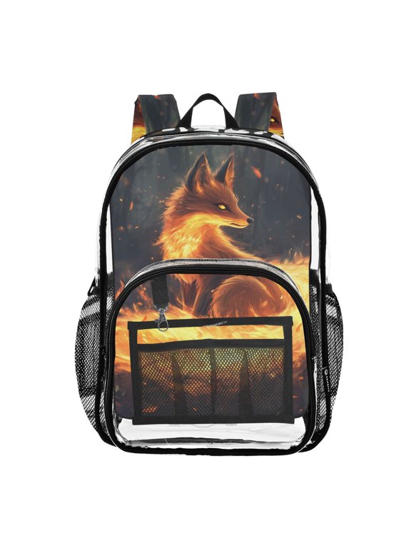 Clear Backpack Fox Fire Forest PVC Transparent BookBag