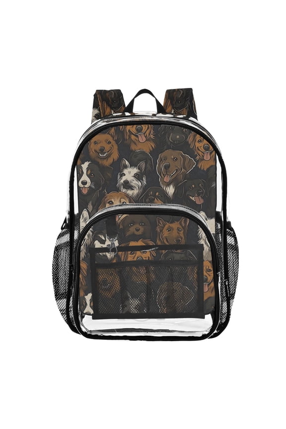 Clear Backpack Funny Cartoon Doodle Dogs PVC Transparent BookBag