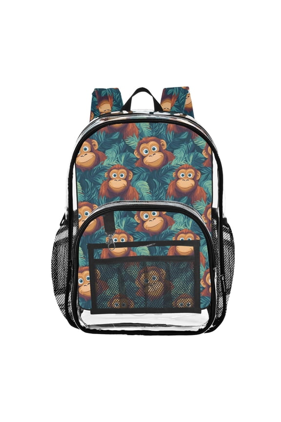 Clear Backpack Funny Gorillas Palm Leaf PVC Transparent BookBag