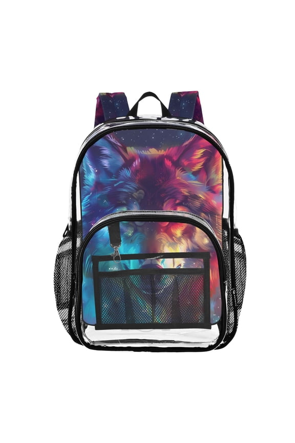 Clear Backpack Galaxy Wolf Head PVC Transparent BookBag