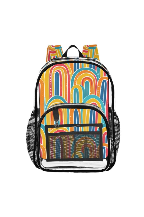 Clear Backpack Geometric Rainbow Colorful PVC Transparent BookBag