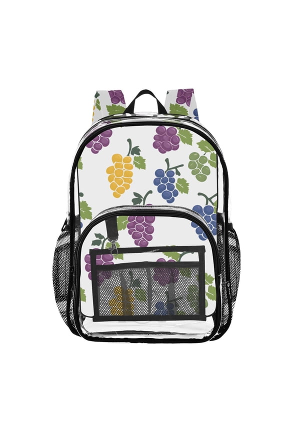 Clear Backpack Grapes Pattern PVC Transparent BookBag