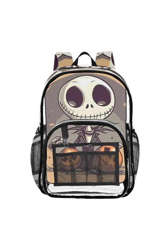 Clear Backpack Halloween Pumpkins and Skull Skeleton PVC Transparent BookBag