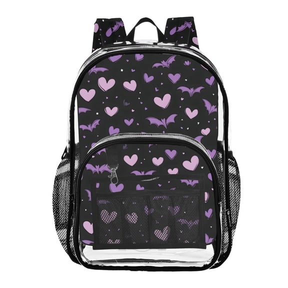 ALAZA Clear Backpack Hearts Bats PVC Transparent BookBag