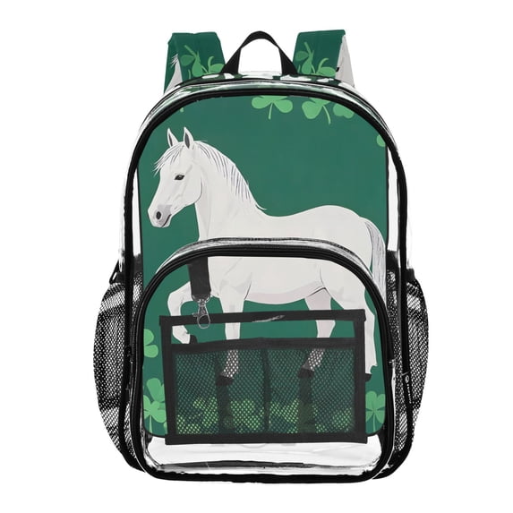ALAZA Clear Backpack Horse in Clover PVC Transparent BookBag