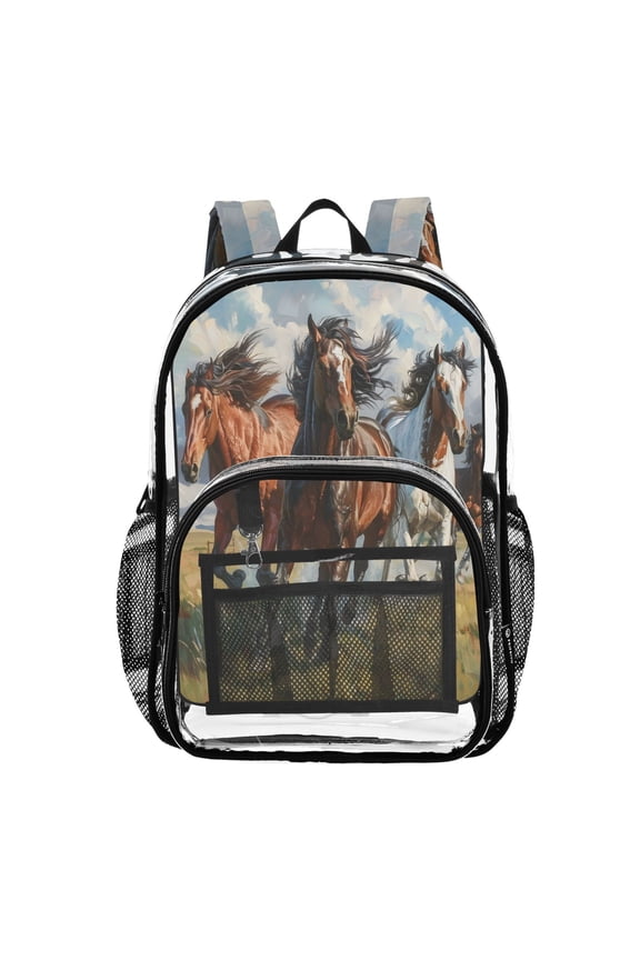 Clear Backpack Horses Running PVC Transparent BookBag
