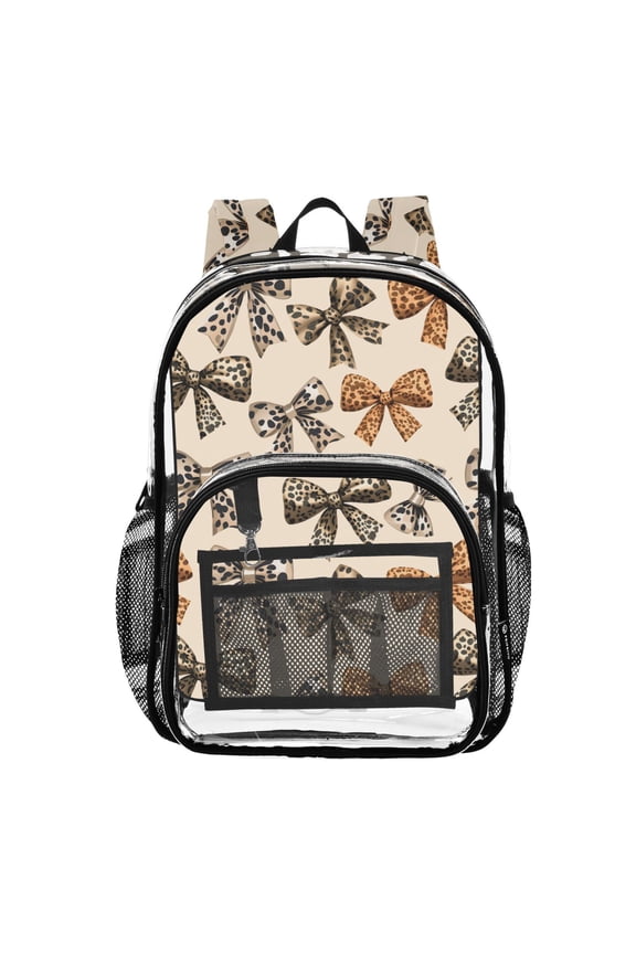 Clear Backpack Leopard Bows PVC Transparent BookBag