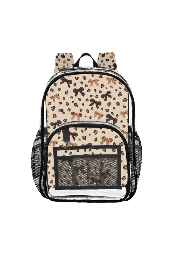 Clear Backpack Leopard Bows PVC Transparent BookBag