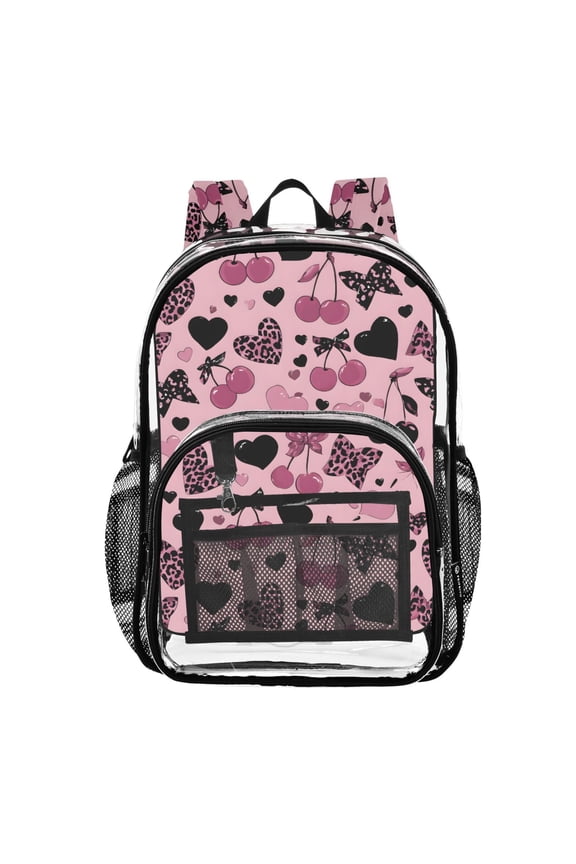 Clear Backpack Leopard Hearts PVC Transparent BookBag