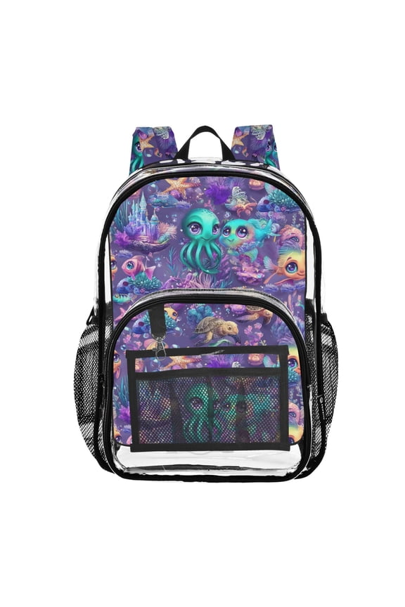 Clear Backpack Magic Fish Ocean Castle PVC Transparent BookBag