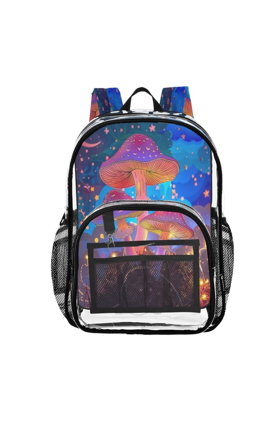 Clear Backpack Magic Mushroom Stars Moon PVC Transparent BookBag