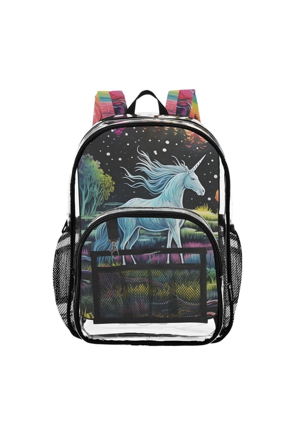 Clear Backpack Magic with Horse in Rainbow PVC Transparent BookBag