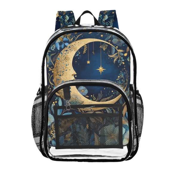 ALAZA Clear Backpack Mandala Moon Flowers PVC Transparent BookBag