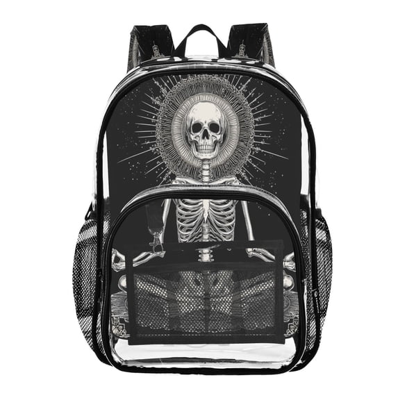 ALAZA Clear Backpack Mandala Skeleton Sitting PVC Transparent BookBag