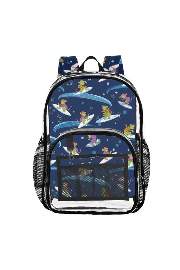 Clear Backpack Monkey Surfing PVC Transparent BookBag