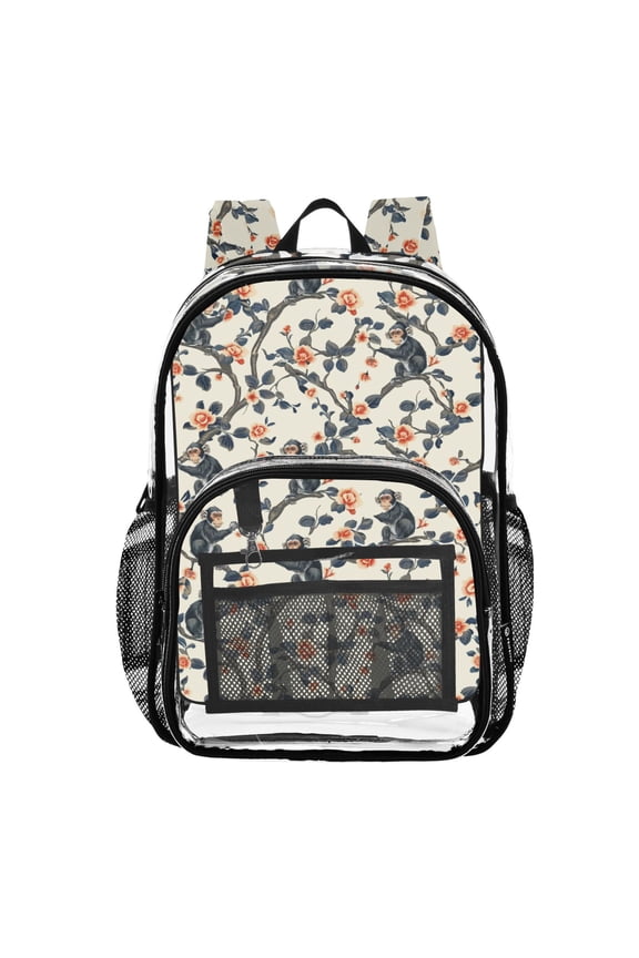 Clear Backpack Monkey on Branches PVC Transparent BookBag