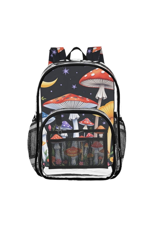 Clear Backpack Mushrooms Moon Stars PVC Transparent BookBag