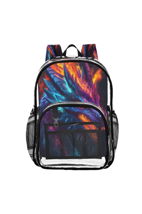 Clear Backpack Neon Abstract Dragon PVC Transparent BookBag