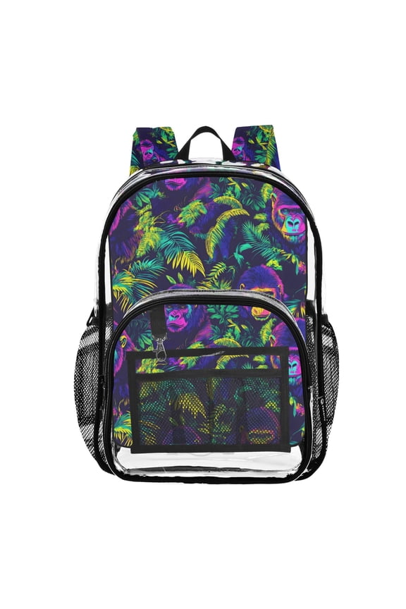 Clear Backpack Neon Funny Gorillas PVC Transparent BookBag