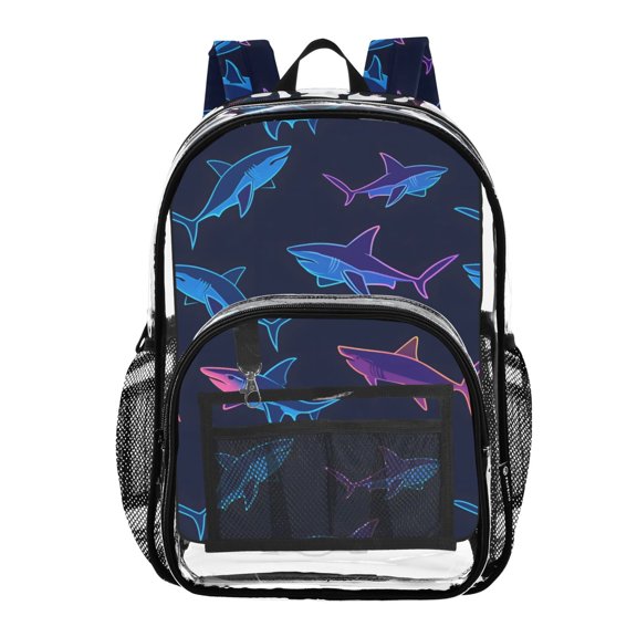 ALAZA Clear Backpack Neon Sharks Swimming PVC Transparent BookBag
