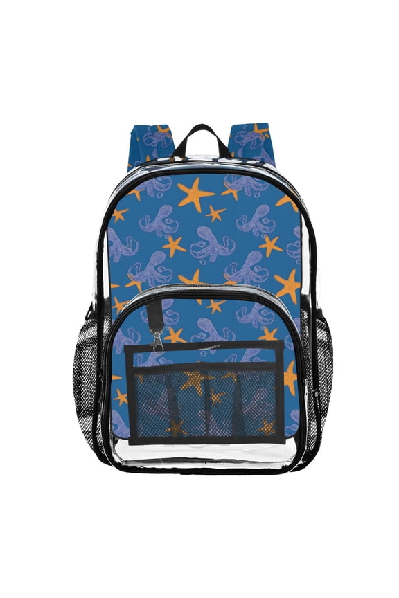 Clear Backpack Octopus Starfish Pattern PVC Transparent BookBag