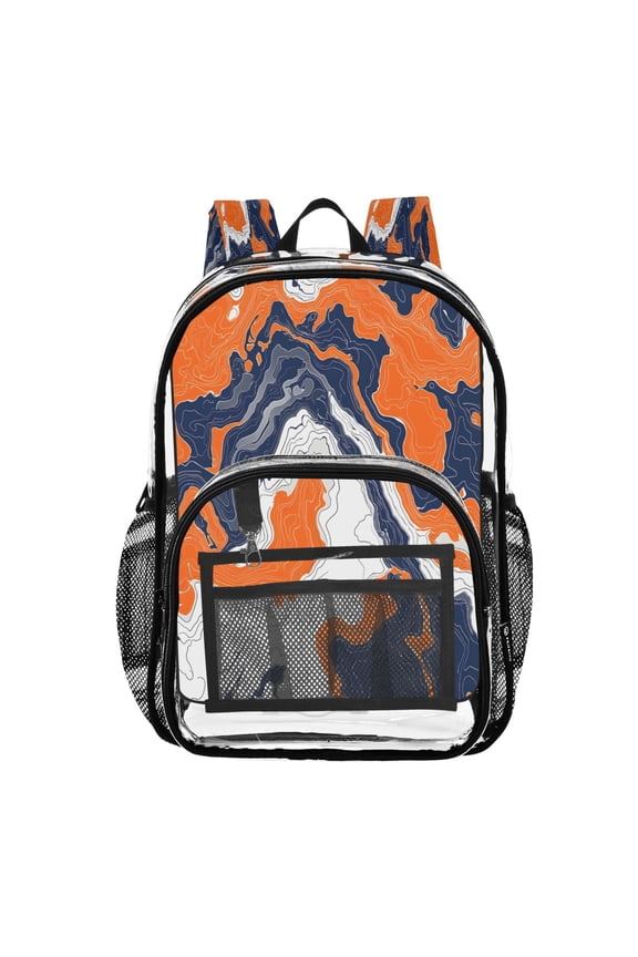Clear Backpack Orange Tie Dye Marble PVC Transparent BookBag