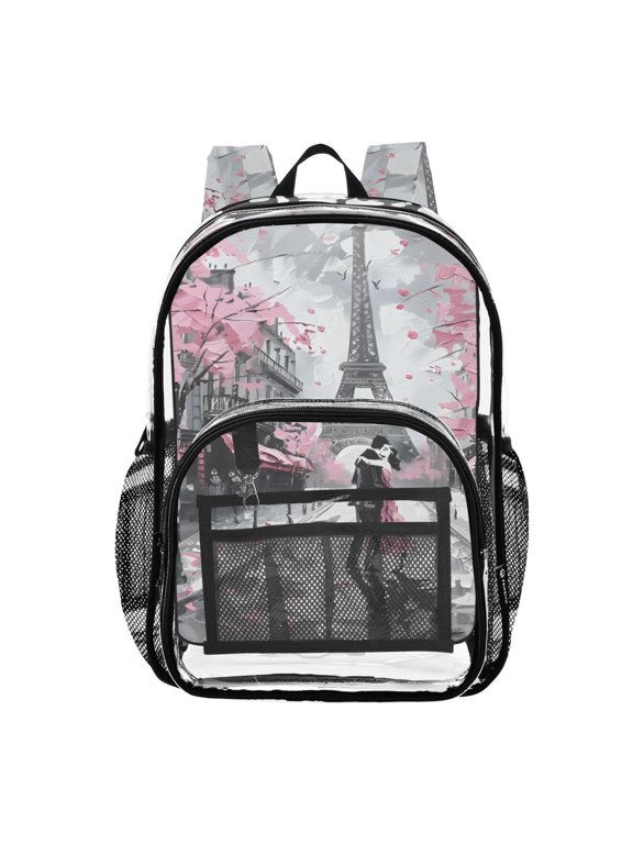 Clear Backpack Paris Street Paint PVC Transparent BookBag