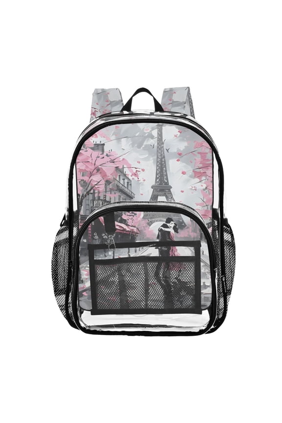 Clear Backpack Paris Street Paint PVC Transparent BookBag