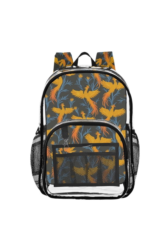 Clear Backpack Phoenix Yellow Pattern PVC Transparent BookBag