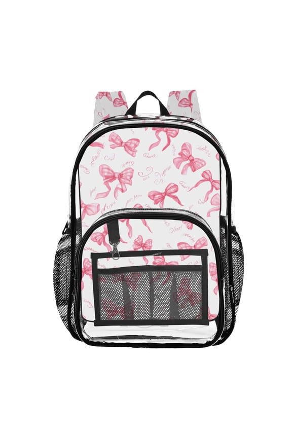 Clear Backpack Pink Bows PVC Transparent BookBag