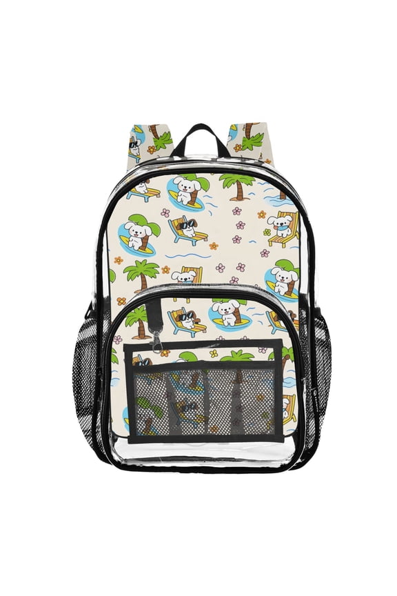 Clear Backpack Puppy Dogs Palm Tree PVC Transparent BookBag