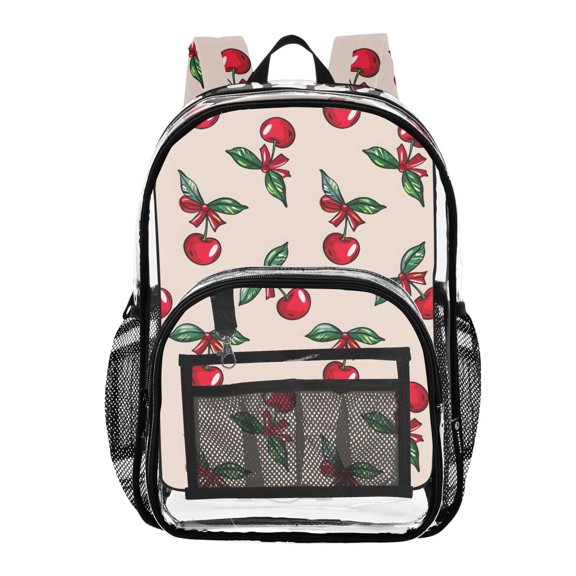 ALAZA Clear Backpack Red Cherry with Leaf PVC Transparent BookBag