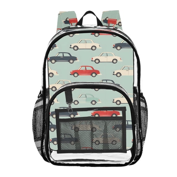 ALAZA Clear Backpack Retro Cars PVC Transparent BookBag