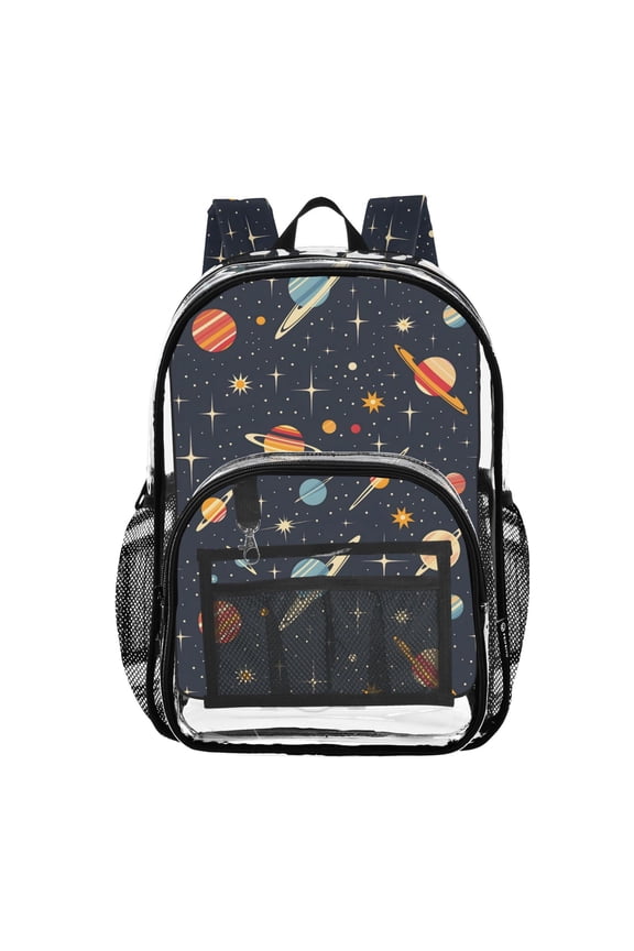 Clear Backpack Retro Space Planets PVC Transparent BookBag