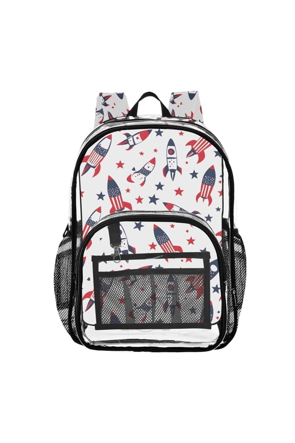 Clear Backpack Rocket American Flag PVC Transparent BookBag