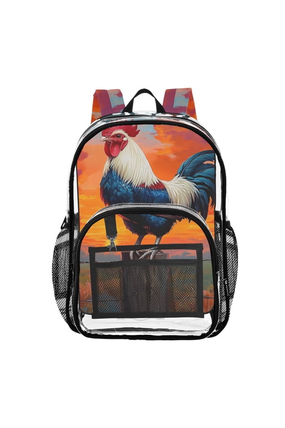Clear Backpack Rooster with Sunset PVC Transparent BookBag