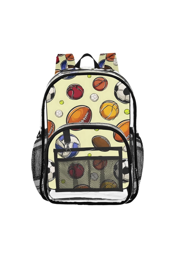Clear Backpack Rugby Baseballs Football PVC Transparent BookBag