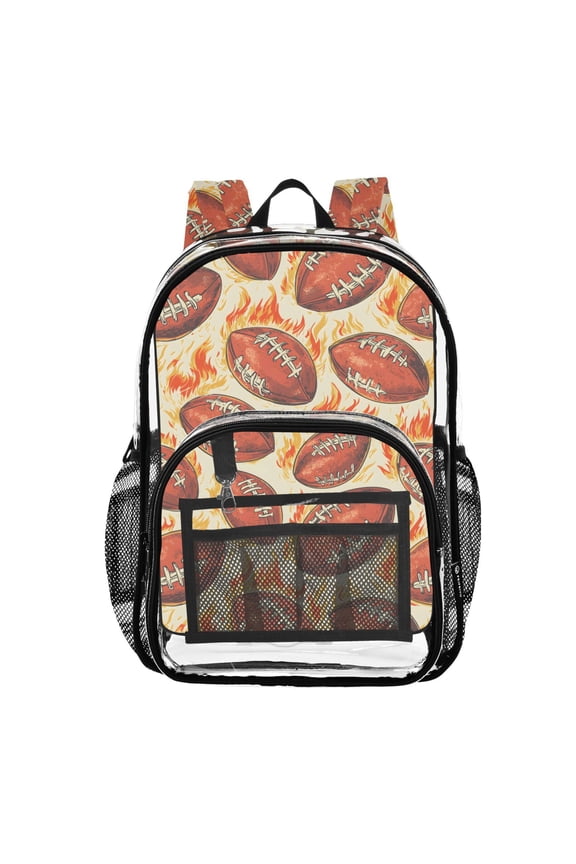 Clear Backpack Rugby Football Fire PVC Transparent BookBag