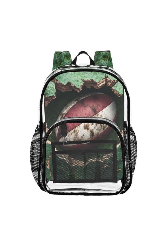Clear Backpack Rugby Football in Wall PVC Transparent BookBag