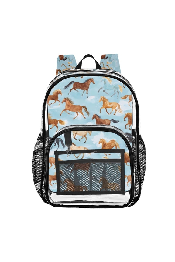 Clear Backpack Running Horse Blue PVC Transparent BookBag