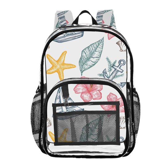 ALAZA Clear Backpack Sailboat Anchor Starfish PVC Transparent BookBag