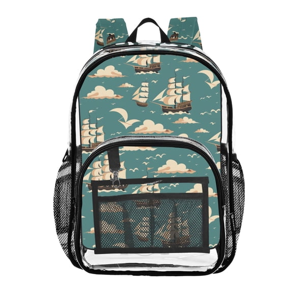ALAZA Clear Backpack Sailboat Seagulls PVC Transparent BookBag