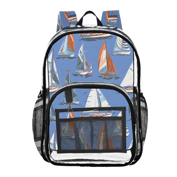 ALAZA Clear Backpack Sailboats Blue PVC Transparent BookBag