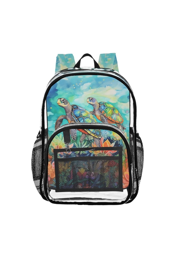 Clear Backpack Sea Turtles in Ocean PVC Transparent BookBag
