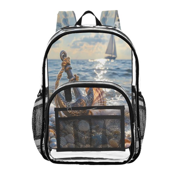 ALAZA Clear Backpack Seaside Anchors Sailboat PVC Transparent BookBag