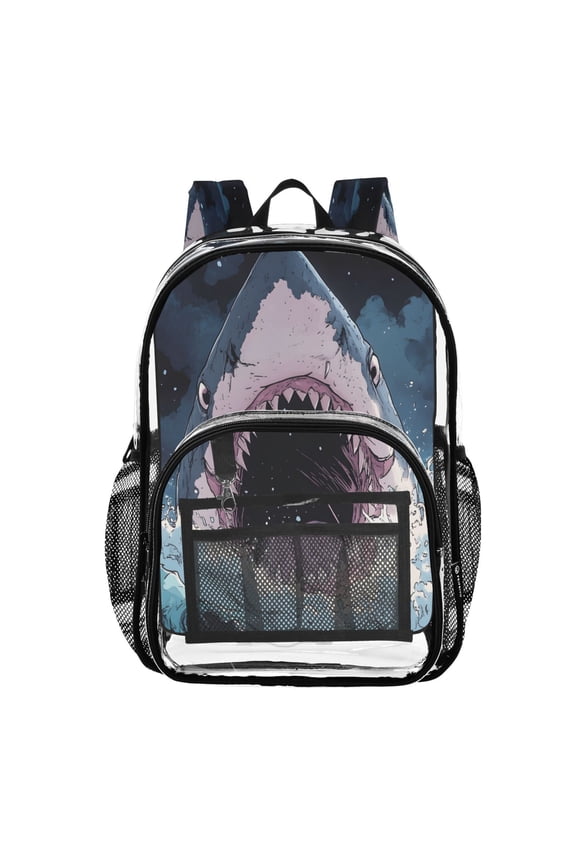 Clear Backpack Shark Artistic PVC Transparent BookBag