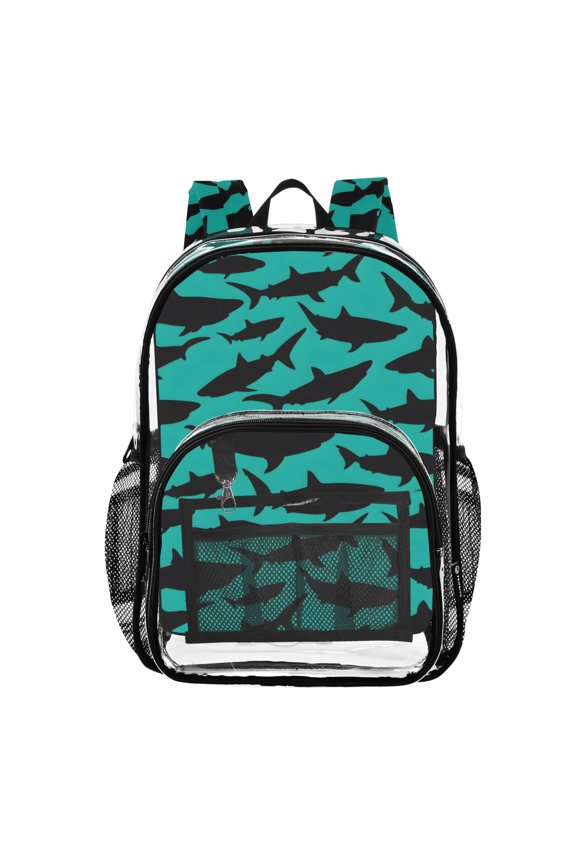 Clear Backpack Shark Silhouette Green PVC Transparent BookBag