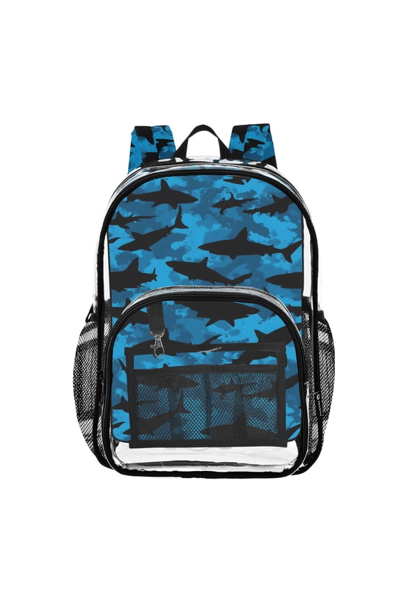 Clear Backpack Shark Silhouette-s1 PVC Transparent BookBag