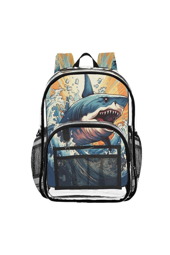 Clear Backpack Shark in Ocean PVC Transparent BookBag