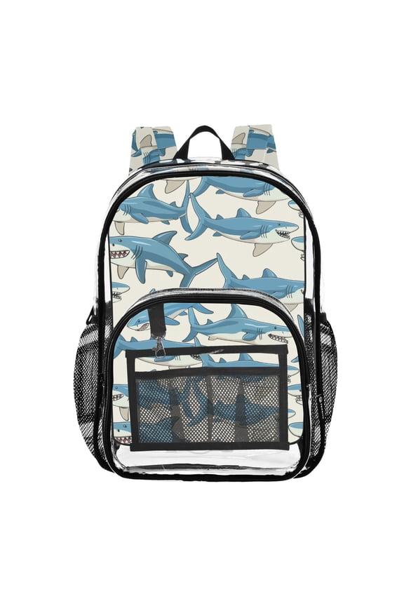 Clear Backpack Shark on Beige PVC Transparent BookBag